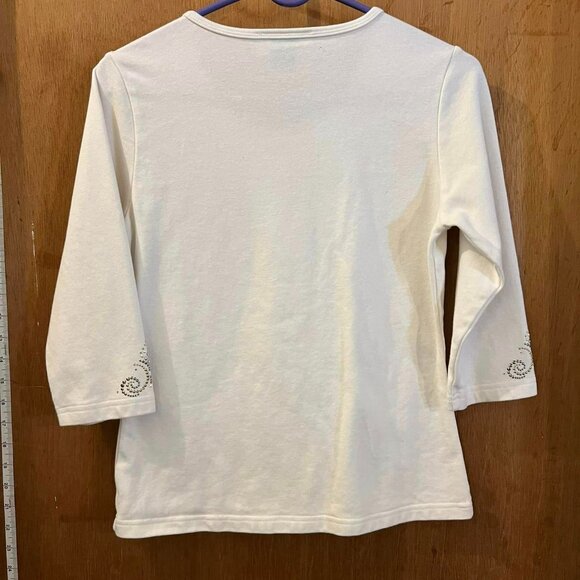 🐻Size M - Christine Alexander - White 3/4 Sleeve Pullover w/Cute Design - Picture 6 of 7